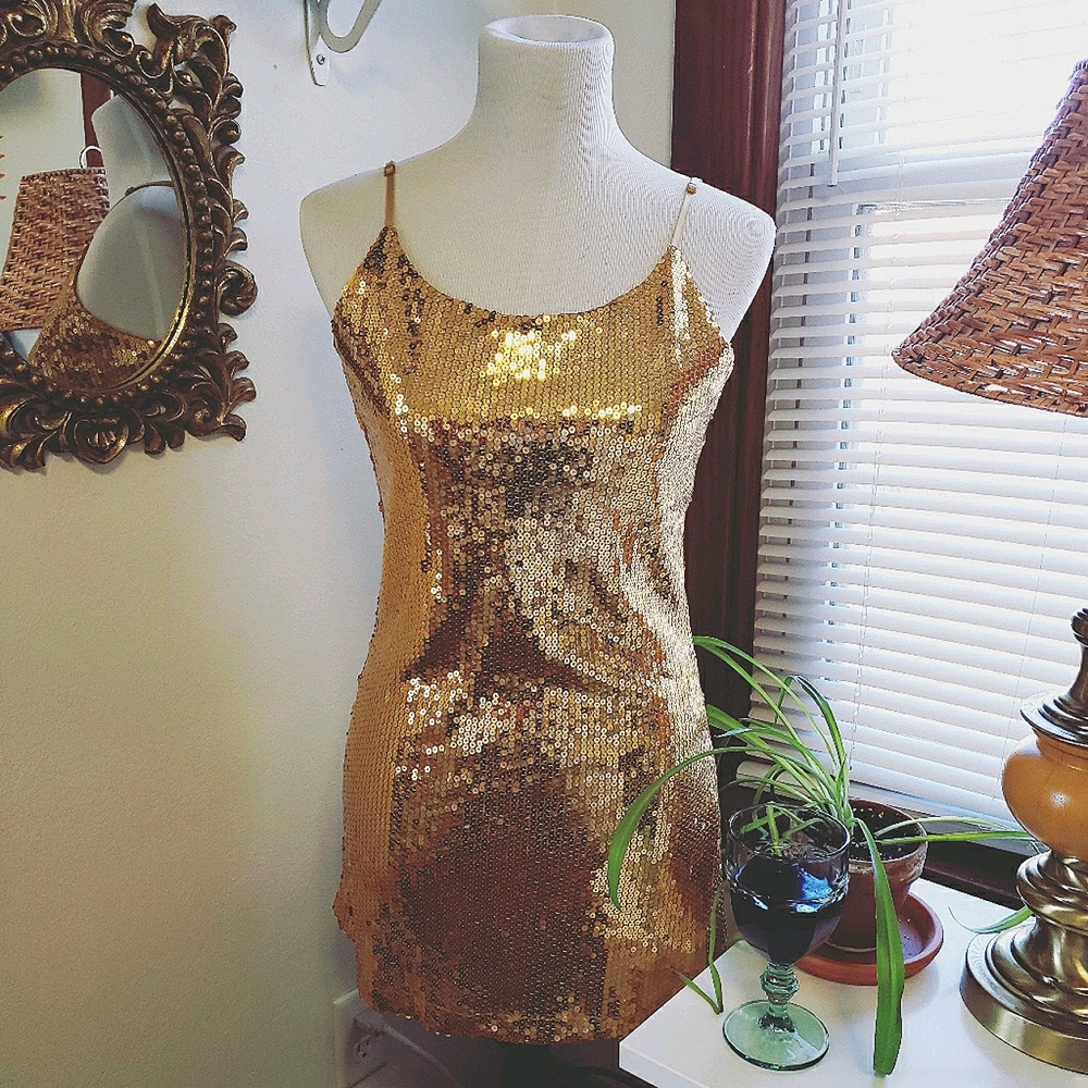 Vintage gold sequin cocktail dress.